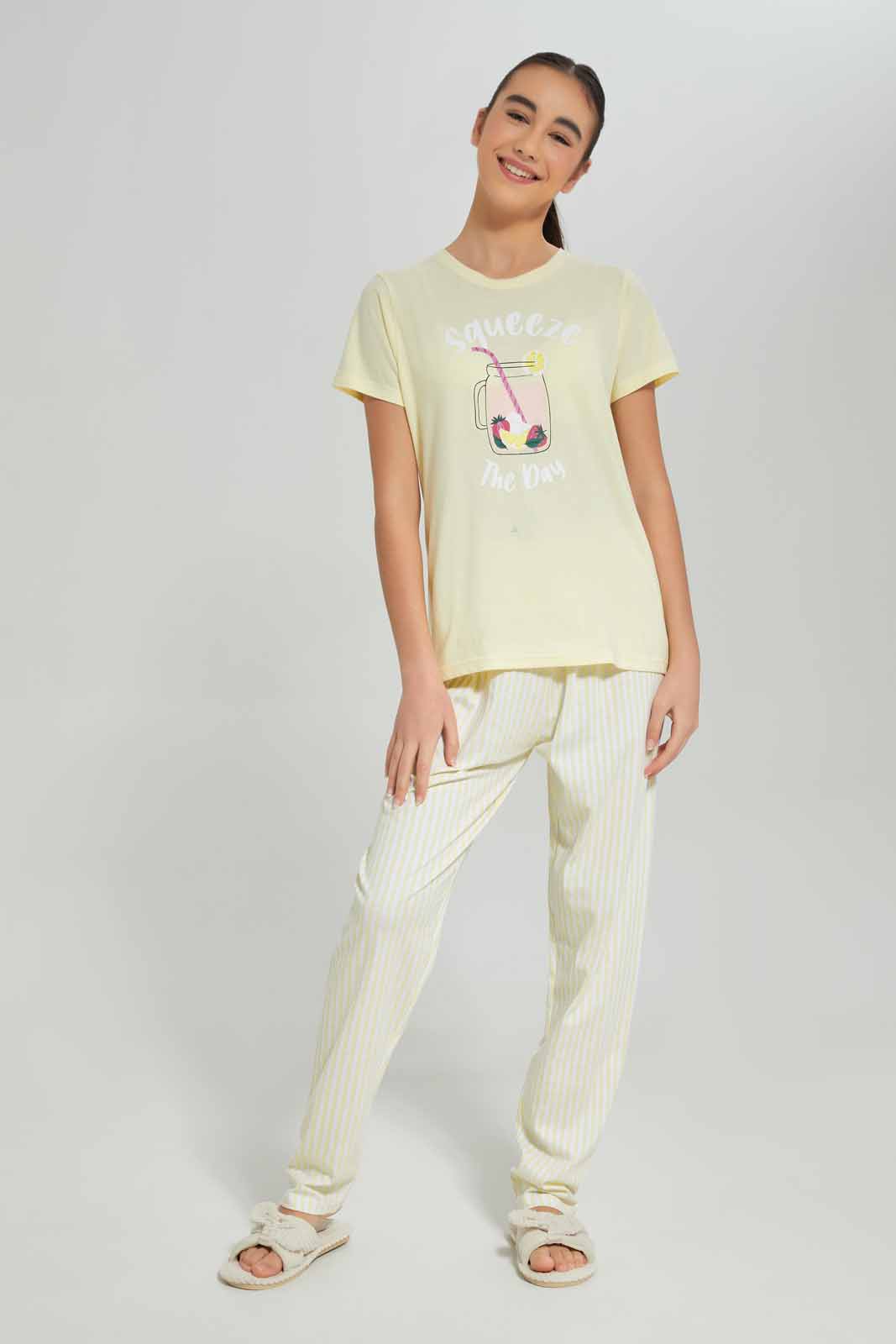 Redtag-Girls-Yellow-Pajama-Sets-Category:Pyjama-Sets,-Colour:Yellow,-Deals:New-In,-Dept:Girls,-Filter:Senior-Girls-(8-to-14-Yrs),-GSR-Pyjama-Sets,-New-In-GSR-APL,-Non-Sale,-S23A,-Section:Girls-(0-to-14Yrs)-Senior-Girls-9 to 14 Years
