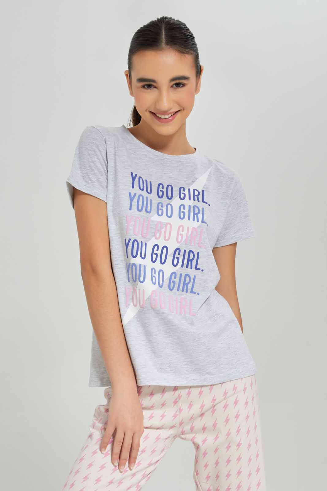 Redtag-Girls-Grey-Melange-Pajama-Sets-Category:Pyjama-Sets,-Colour:Grey,-Deals:New-In,-Dept:Girls,-Filter:Senior-Girls-(8-to-14-Yrs),-GSR-Pyjama-Sets,-New-In-GSR-APL,-Non-Sale,-S23A,-Section:Girls-(0-to-14Yrs)-Senior-Girls-9 to 14 Years