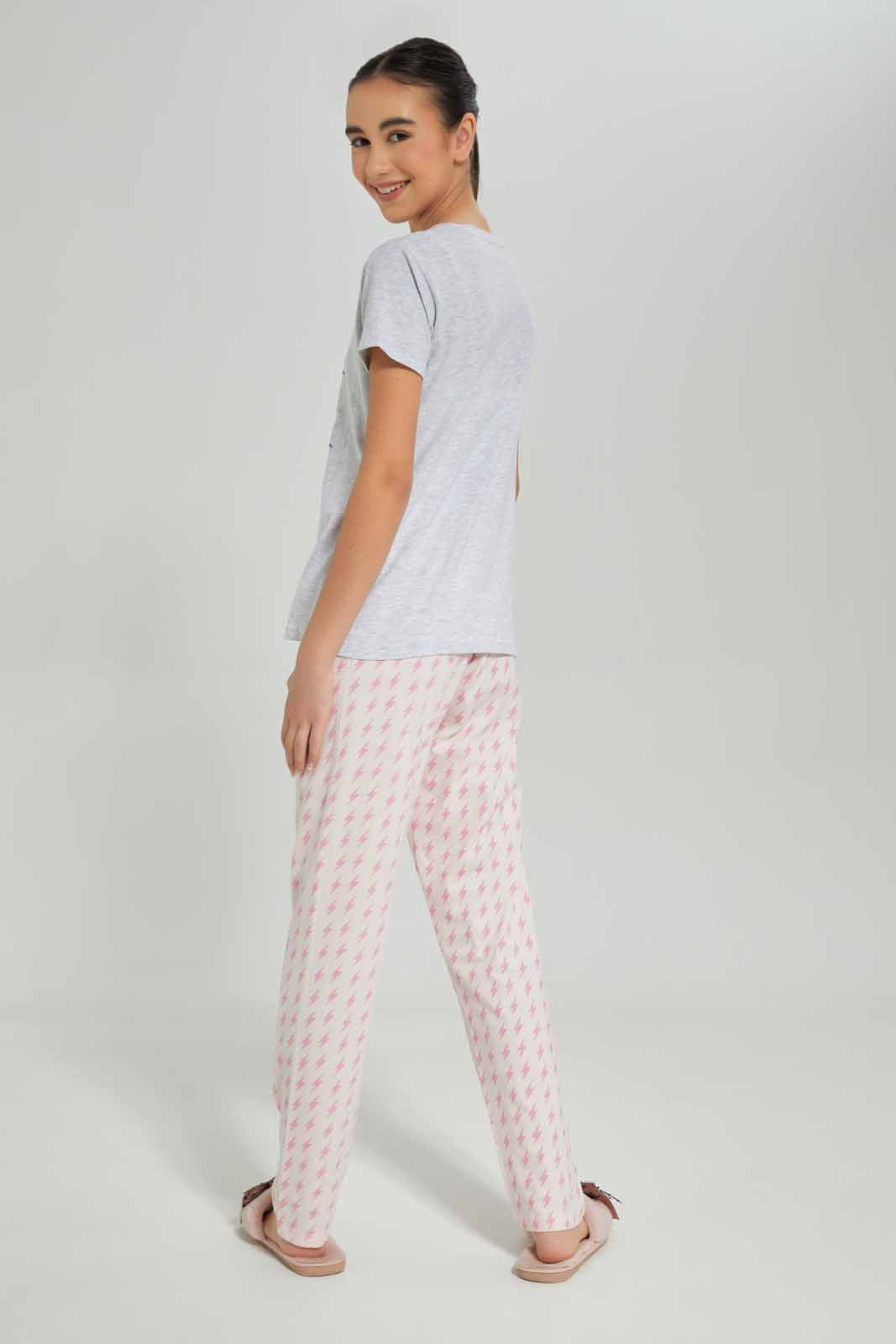 Redtag-Girls-Grey-Melange-Pajama-Sets-Category:Pyjama-Sets,-Colour:Grey,-Deals:New-In,-Dept:Girls,-Filter:Senior-Girls-(8-to-14-Yrs),-GSR-Pyjama-Sets,-New-In-GSR-APL,-Non-Sale,-S23A,-Section:Girls-(0-to-14Yrs)-Senior-Girls-9 to 14 Years
