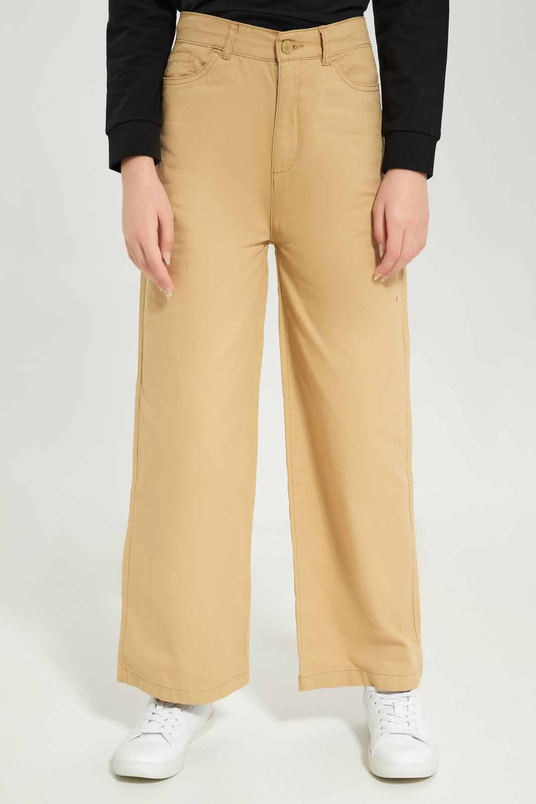 Redtag-Girls-Beige-Twill-Wideleg-Highwaist-Category:Trousers,-Colour:Beige,-Deals:New-In,-Dept:Girls,-Filter:Senior-Girls-(8-to-14-Yrs),-GSR-Trousers,-New-In-GSR-APL,-Non-Sale,-S23A,-Section:Girls-(0-to-14Yrs)-Senior-Girls-