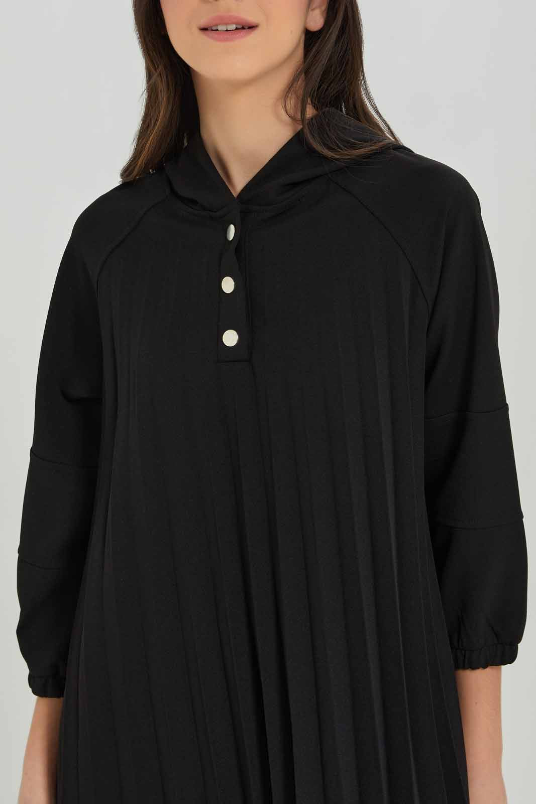 Redtag-Girls-Black-Pleated-Hooddy-Dress-Category:Dresses,-Colour:Black,-Deals:New-In,-Dept:Girls,-Filter:Senior-Girls-(8-to-14-Yrs),-GSR-Dresses,-New-In-GSR-APL,-Non-Sale,-S23A,-Section:Girls-(0-to-14Yrs)-Senior-Girls-9 to 14 Years
