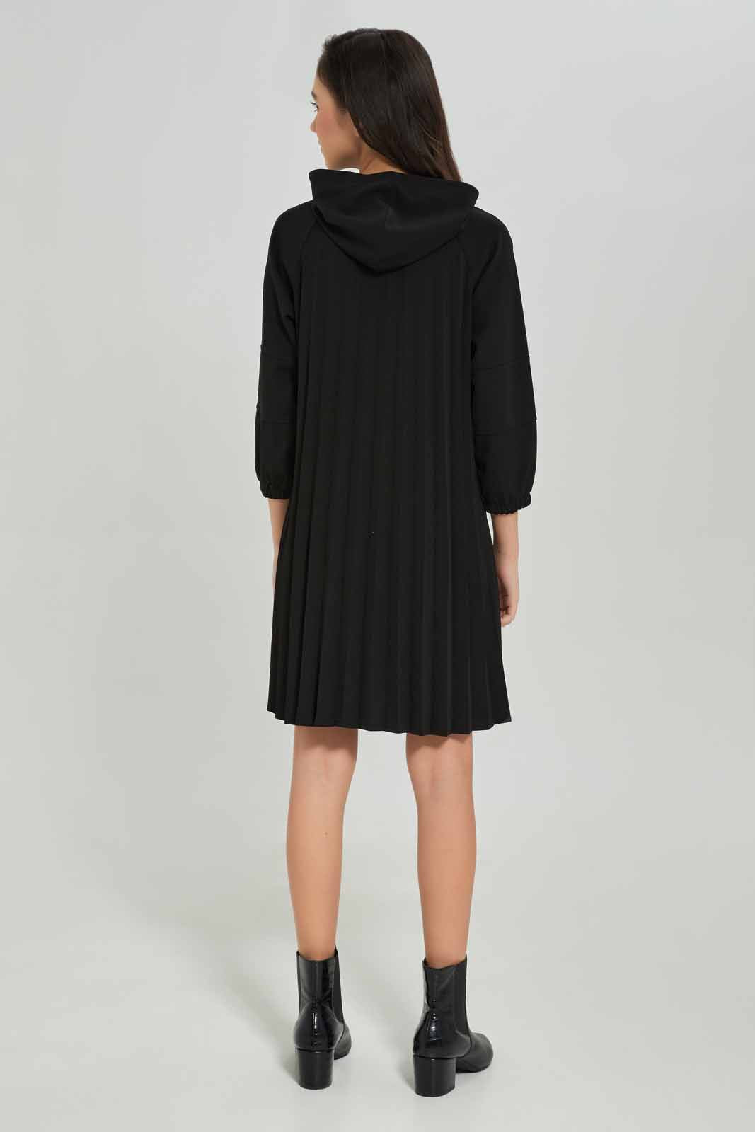 Redtag-Girls-Black-Pleated-Hooddy-Dress-Category:Dresses,-Colour:Black,-Deals:New-In,-Dept:Girls,-Filter:Senior-Girls-(8-to-14-Yrs),-GSR-Dresses,-New-In-GSR-APL,-Non-Sale,-S23A,-Section:Girls-(0-to-14Yrs)-Senior-Girls-9 to 14 Years
