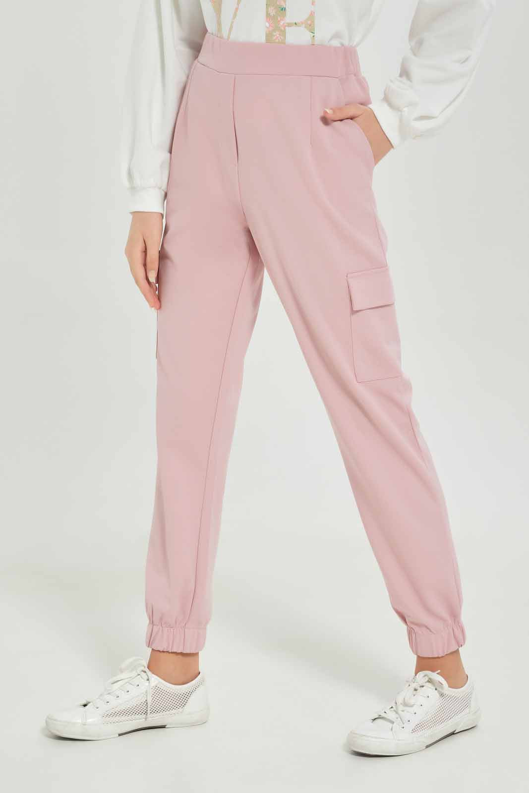 Redtag-Girls-Pink-Cargo-Pocket-Knitted-Jogger-Category:Trousers,-Colour:Apricot,-Deals:New-In,-Dept:Girls,-Filter:Senior-Girls-(8-to-14-Yrs),-GSR-Trousers,-New-In-GSR-APL,-Non-Sale,-S23A,-Section:Girls-(0-to-14Yrs),-VLM-Senior-Girls-9 to 14 Years