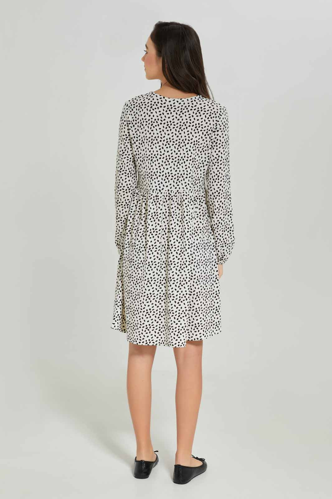 Redtag-Girls-White-/-Black-Rib-L/S-Dress-Category:Dresses,-Colour:White,-Deals:New-In,-Dept:Girls,-Filter:Senior-Girls-(8-to-14-Yrs),-GSR-Dresses,-New-In-GSR-APL,-Non-Sale,-S23A,-Section:Girls-(0-to-14Yrs)-Senior-Girls-9 to 14 Years
