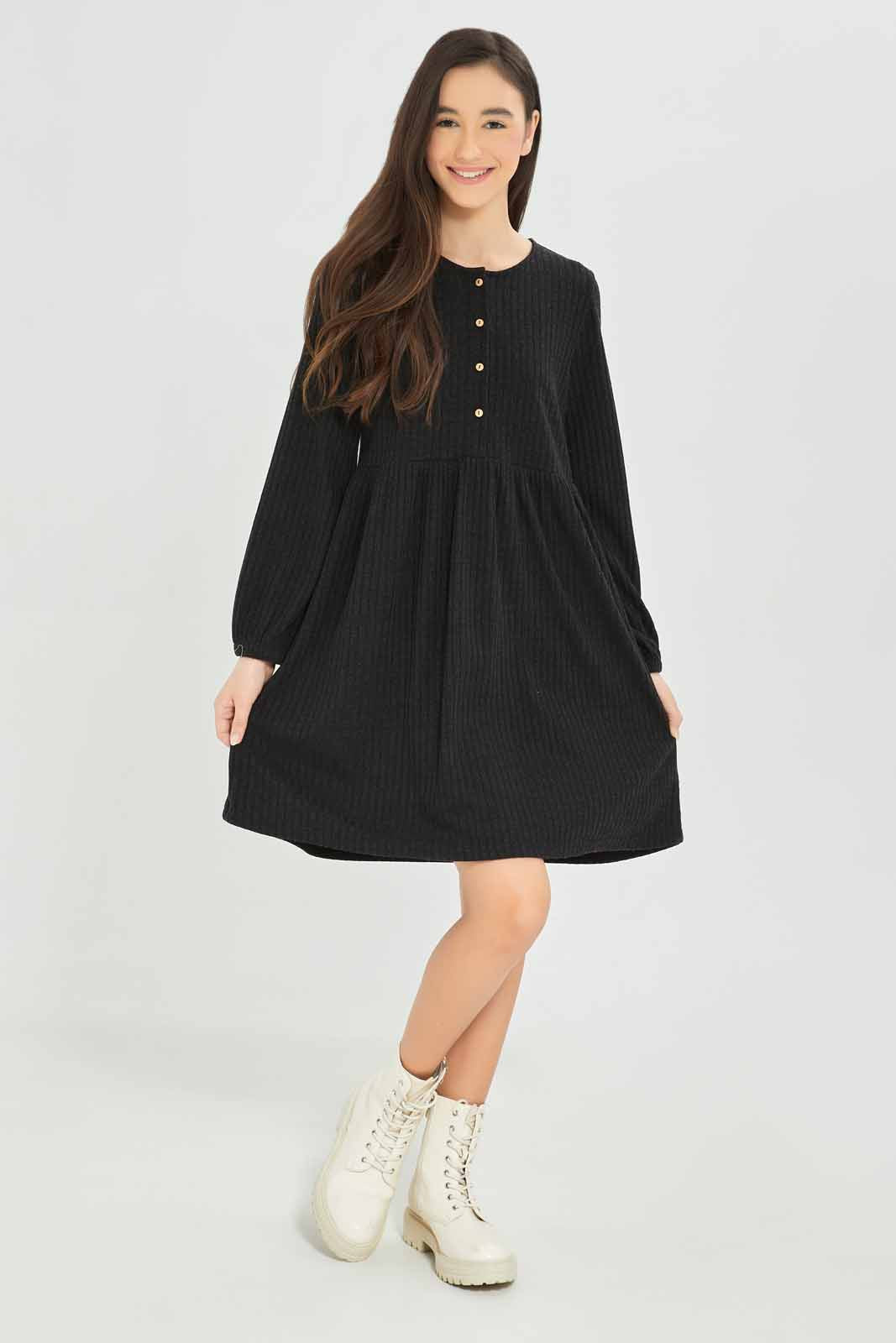 Redtag-Girls-Black-Rib-Dress-Category:Dresses,-Colour:Black,-Deals:New-In,-Dept:Girls,-Filter:Senior-Girls-(8-to-14-Yrs),-GSR-Dresses,-New-In-GSR-APL,-Non-Sale,-S23A,-Section:Girls-(0-to-14Yrs)-Senior-Girls-9 to 14 Years
