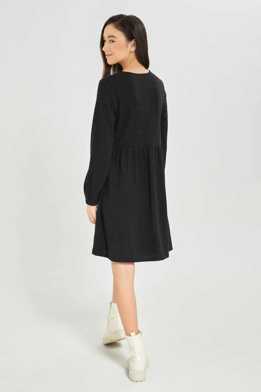 Redtag-Girls-Black-Rib-Dress-Category:Dresses,-Colour:Black,-Deals:New-In,-Dept:Girls,-Filter:Senior-Girls-(8-to-14-Yrs),-GSR-Dresses,-New-In-GSR-APL,-Non-Sale,-S23A,-Section:Girls-(0-to-14Yrs)-Senior-Girls-9 to 14 Years