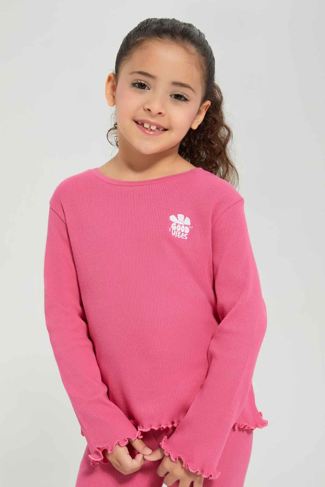 Redtag-Girls-Pink-Rib-Tee-Category:T-Shirts,-Colour:Apricot,-Deals:New-In,-Dept:Girls,-Filter:Girls-(2-to-8-Yrs),-GIR-T-Shirts,-New-In-GIR-APL,-Non-Sale,-S23A,-Section:Girls-(0-to-14Yrs),-TBL-Girls-2 to 8 Years