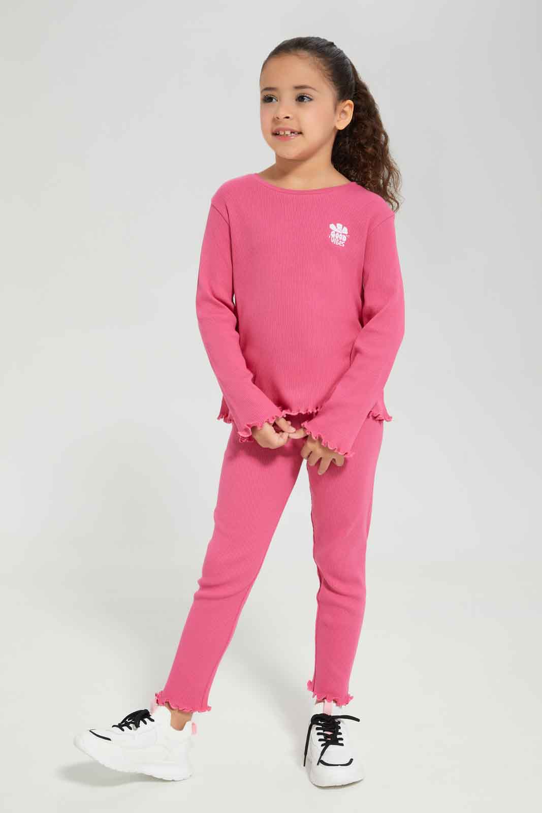 Redtag-Girls-Pink-Rib-Tee-Category:T-Shirts,-Colour:Apricot,-Deals:New-In,-Dept:Girls,-Filter:Girls-(2-to-8-Yrs),-GIR-T-Shirts,-New-In-GIR-APL,-Non-Sale,-S23A,-Section:Girls-(0-to-14Yrs),-TBL-Girls-2 to 8 Years