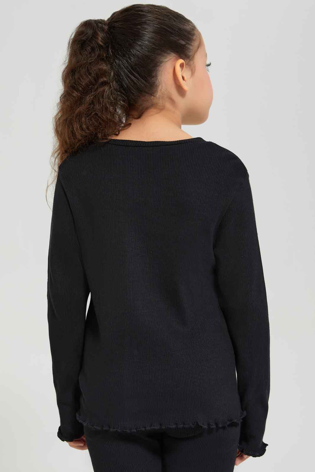 Redtag-Girls-Black-Rib-Tee-Category:T-Shirts,-Colour:Black,-Deals:New-In,-Dept:Girls,-Filter:Girls-(2-to-8-Yrs),-GIR-T-Shirts,-New-In-GIR-APL,-Non-Sale,-S23A,-Section:Girls-(0-to-14Yrs),-TBL-Girls-2 to 8 Years