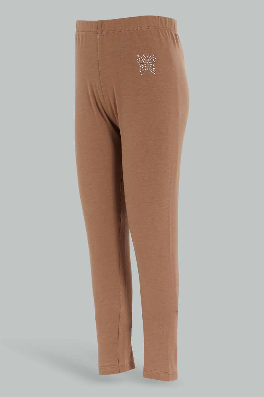 Redtag-Girls-Blown-Legging-With-Rhine-Stone-Category:Leggings,-Colour:Brown,-Deals:New-In,-Dept:Girls,-Filter:Girls-(2-to-8-Yrs),-GIR-Leggings,-New-In-GIR-APL,-Non-Sale,-S23A,-Section:Girls-(0-to-14Yrs),-TBL-Girls-2 to 8 Years