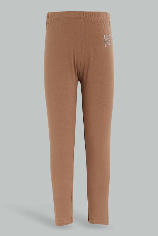 Redtag-Girls-Blown-Legging-With-Rhine-Stone-Category:Leggings,-Colour:Brown,-Deals:New-In,-Dept:Girls,-Filter:Girls-(2-to-8-Yrs),-GIR-Leggings,-New-In-GIR-APL,-Non-Sale,-S23A,-Section:Girls-(0-to-14Yrs),-TBL-Girls-2 to 8 Years