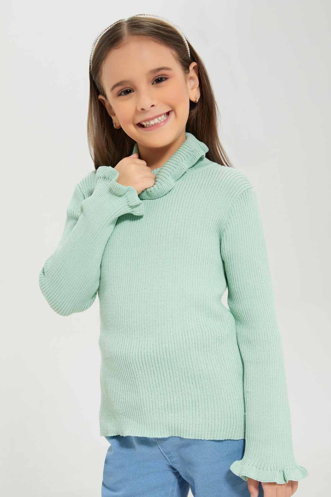Redtag-Girls-Green-Pullover-Category:Pullovers,-Colour:Green,-Deals:New-In,-Dept:Girls,-Filter:Girls-(2-to-8-Yrs),-GIR-Pullovers,-New-In-GIR-APL,-Non-Sale,-S23A,-Section:Girls-(0-to-14Yrs),-TBL-Girls-2 to 8 Years
