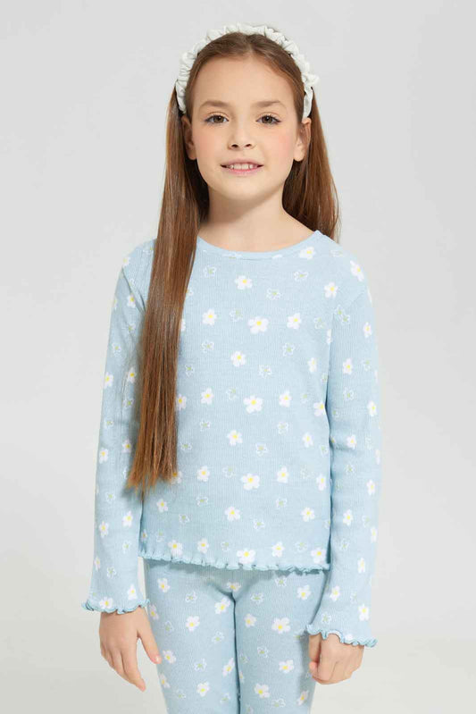 Redtag-Girls-Blue-Rib-Tee-Category:T-Shirts,-Colour:Blue,-Deals:New-In,-Dept:Girls,-Filter:Girls-(2-to-8-Yrs),-GIR-T-Shirts,-New-In-GIR-APL,-Non-Sale,-S23A,-Section:Girls-(0-to-14Yrs),-TBL-Girls-2 to 8 Years