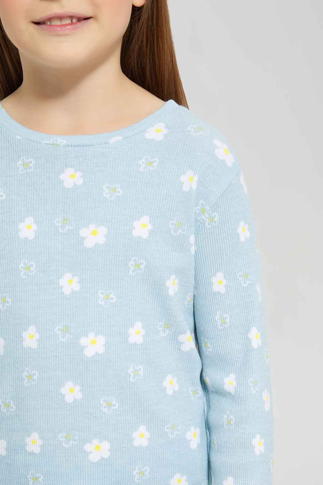 Redtag-Girls-Blue-Rib-Tee-Category:T-Shirts,-Colour:Blue,-Deals:New-In,-Dept:Girls,-Filter:Girls-(2-to-8-Yrs),-GIR-T-Shirts,-New-In-GIR-APL,-Non-Sale,-S23A,-Section:Girls-(0-to-14Yrs),-TBL-Girls-2 to 8 Years