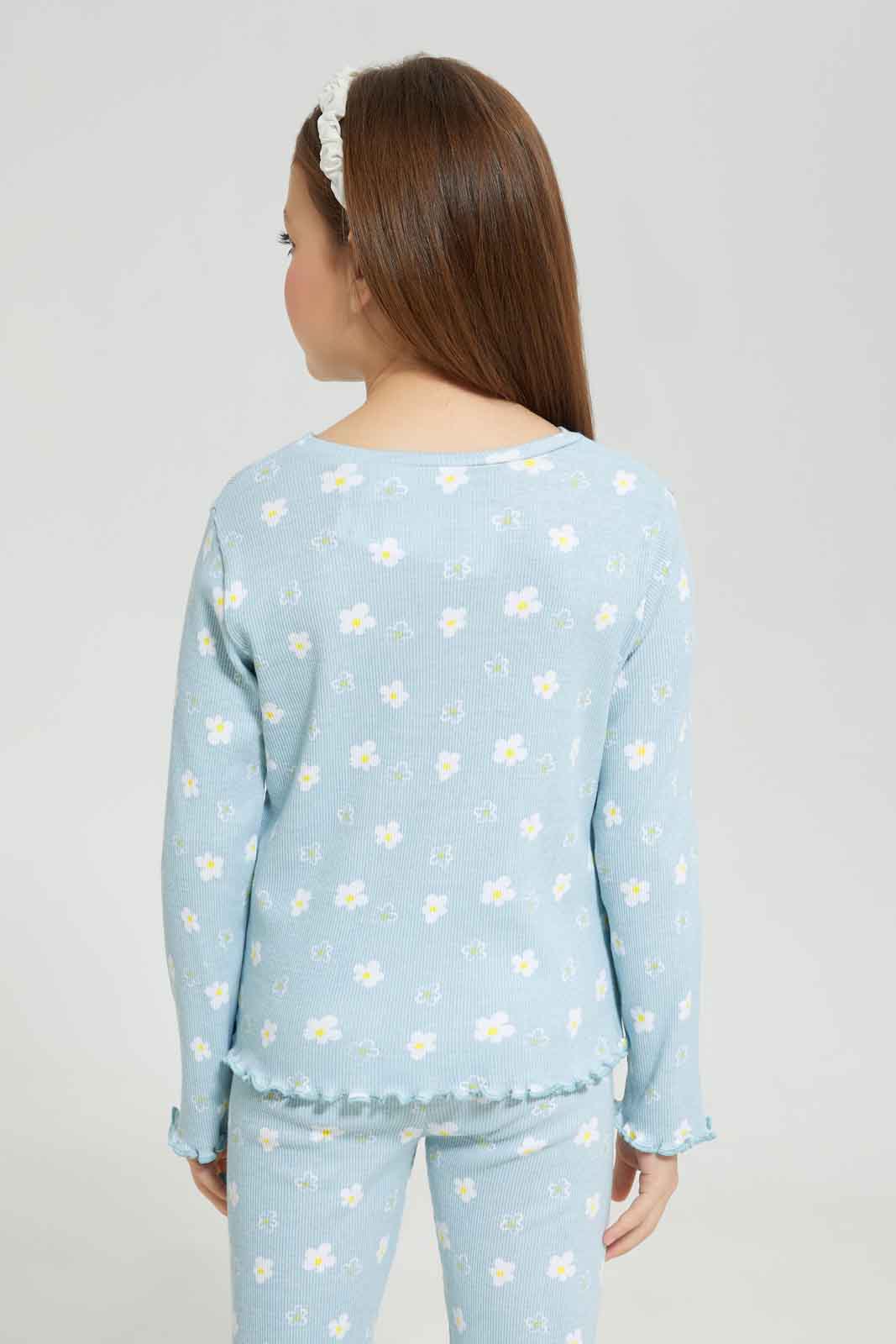 Redtag-Girls-Blue-Rib-Tee-Category:T-Shirts,-Colour:Blue,-Deals:New-In,-Dept:Girls,-Filter:Girls-(2-to-8-Yrs),-GIR-T-Shirts,-New-In-GIR-APL,-Non-Sale,-S23A,-Section:Girls-(0-to-14Yrs),-TBL-Girls-2 to 8 Years