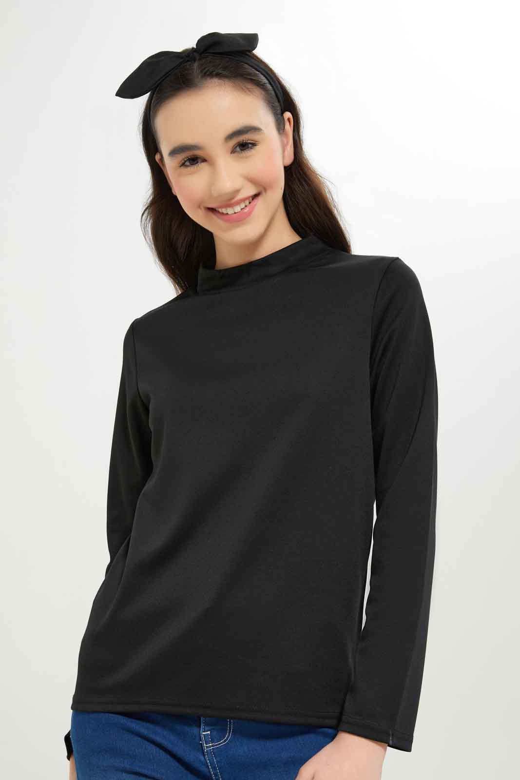 Redtag-Girls-Black-High-Neck-Ponte-Top-Category:T-Shirts,-Colour:Black,-Deals:New-In,-Dept:Girls,-Filter:Senior-Girls-(8-to-14-Yrs),-GSR-T-Shirts,-New-In-GSR-APL,-Non-Sale,-S23A,-Section:Girls-(0-to-14Yrs)-Senior-Girls-9 to 14 Years