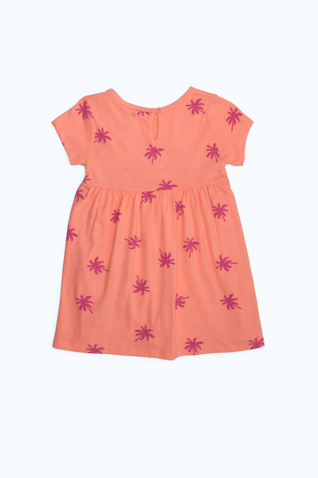 Redtag-Girls-Coral-Palm-Print-Dress-Category:Dresses,-Colour:Orange,-Deals:New-In,-Dept:Girls,-Filter:Infant-Girls-(3-to-24-Mths),-ING-Dresses,-New-In-ING-APL,-Non-Sale,-S23B,-Section:Girls-(0-to-14Yrs),-VLM-Infant-Girls-3 to 24 Months
