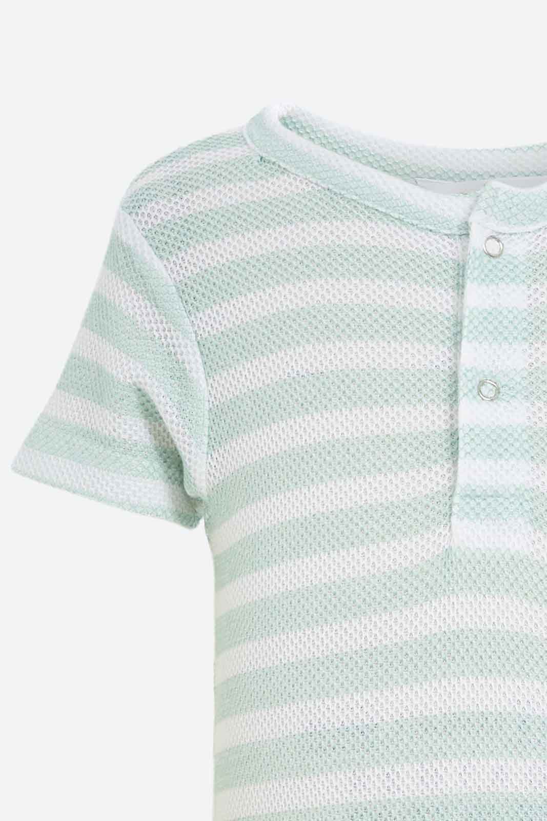Redtag-Mint-Aop-Yarn-Dye-Jacquard-Romper-Category:Rompers,-Colour:Assorted,-Deals:New-In,-Dept:New-Born,-Filter:Baby-(0-to-12-Mths),-NBF-Rompers,-New-In-NBF-APL,-Non-Sale,-S23B,-Section:Boys-(0-to-14Yrs)-Baby-0 to 12 Months