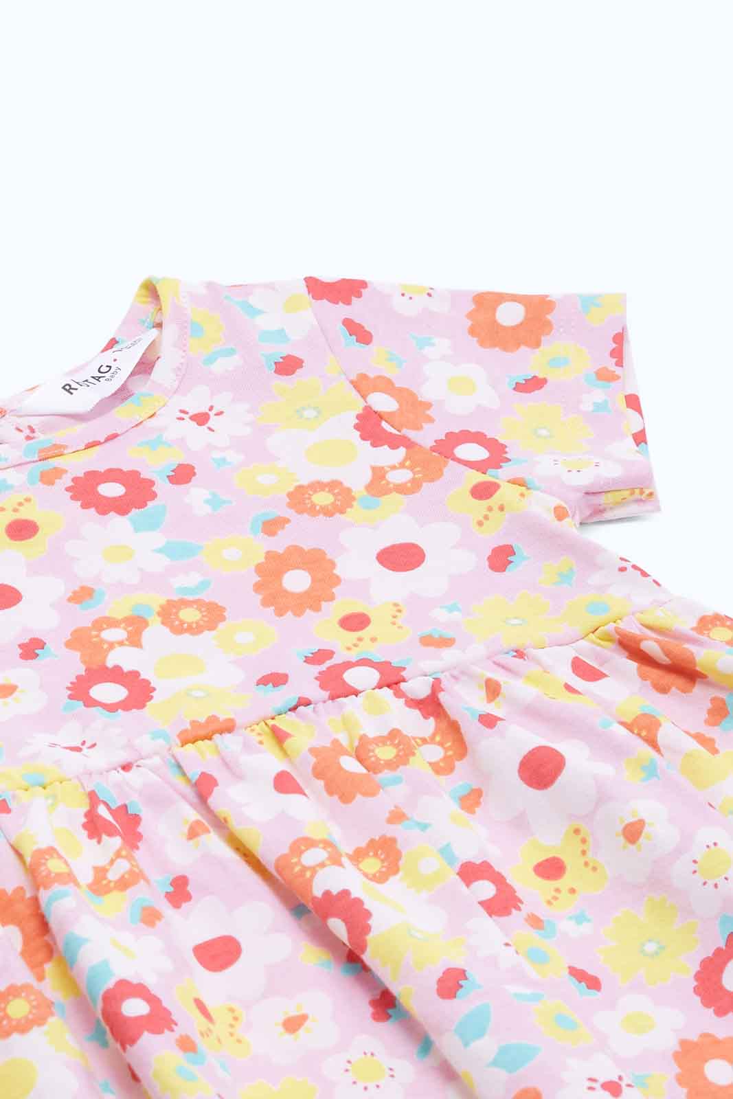 Redtag-Girls-Baby-Pink-Floral-Aop-Dress-Category:Dresses,-Colour:Apricot,-Deals:New-In,-Dept:Girls,-Filter:Infant-Girls-(3-to-24-Mths),-ING-Dresses,-New-In-ING-APL,-Non-Sale,-S23B,-Section:Girls-(0-to-14Yrs),-VLM-Infant-Girls-3 to 24 Months