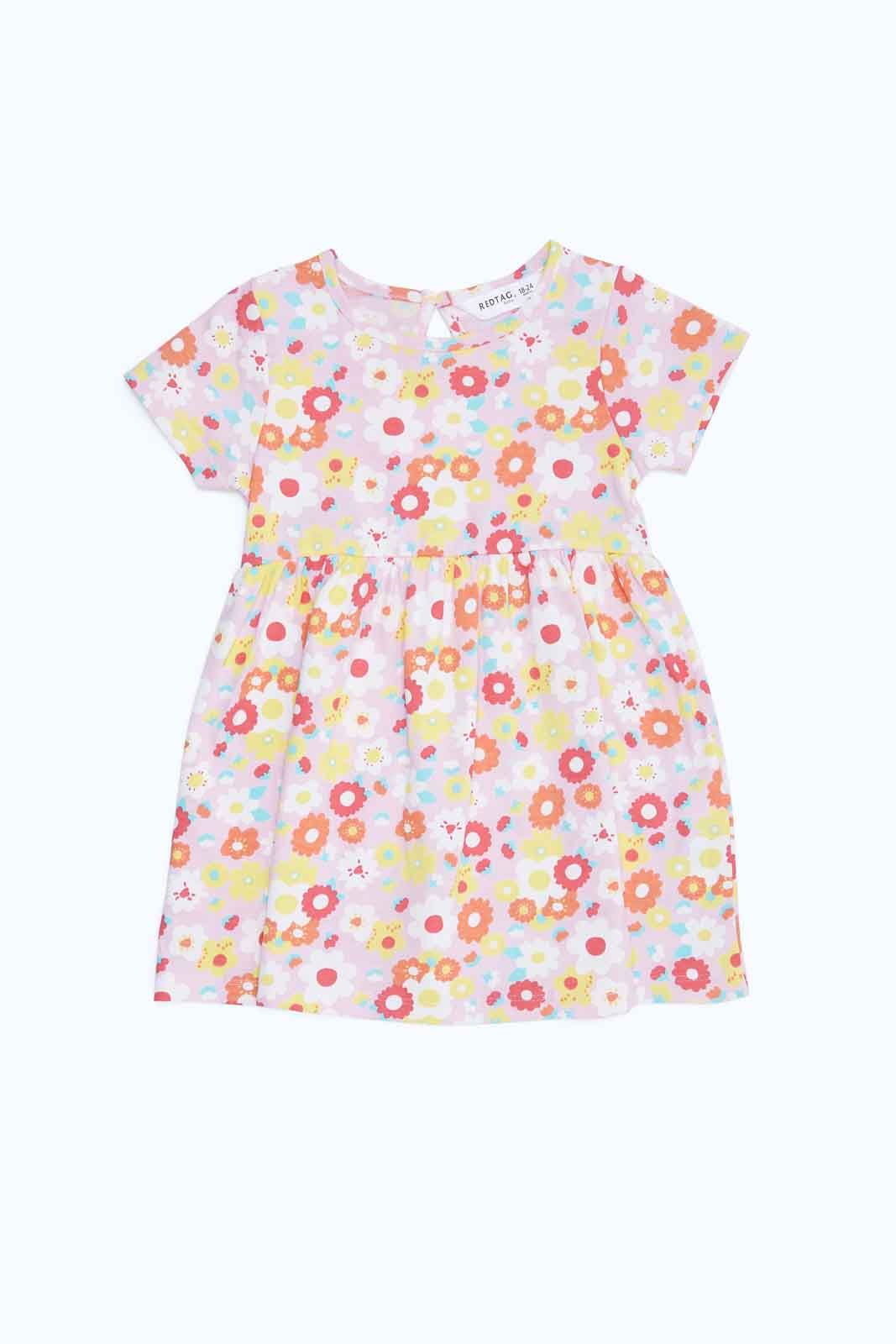 Redtag-Girls-Baby-Pink-Floral-Aop-Dress-Category:Dresses,-Colour:Apricot,-Deals:New-In,-Dept:Girls,-Filter:Infant-Girls-(3-to-24-Mths),-ING-Dresses,-New-In-ING-APL,-Non-Sale,-S23B,-Section:Girls-(0-to-14Yrs),-VLM-Infant-Girls-3 to 24 Months