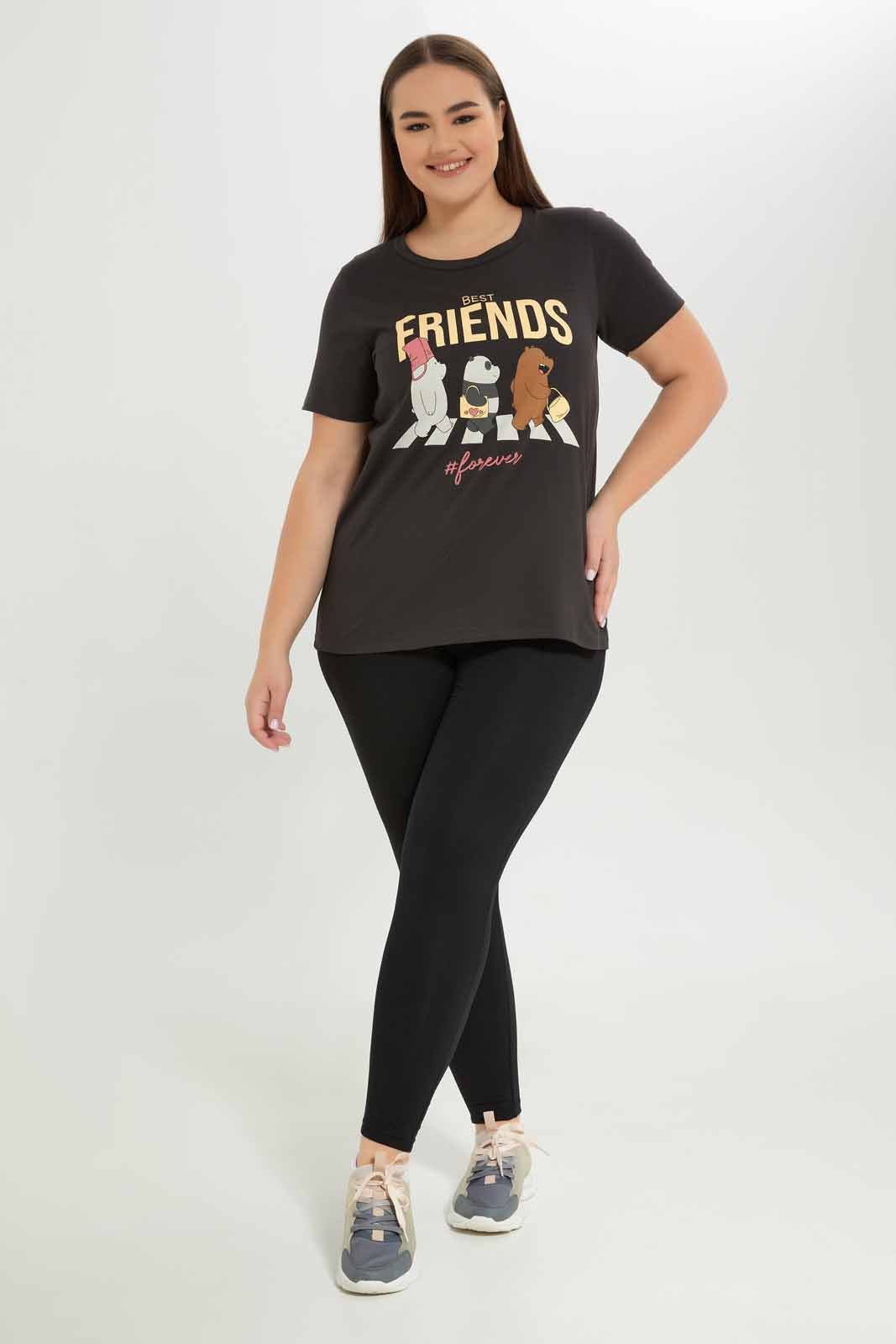 Redtag-Women-Charcoal-Friends-Printed-T-Shirt-Category:T-Shirts,-Colour:Charcoal,-Deals:New-In,-Dept:Ladieswear,-Filter:Plus-Size,-LDP-T-Shirts,-New-In-LDP-APL,-Non-Sale,-S23A,-Section:Women-Women's-