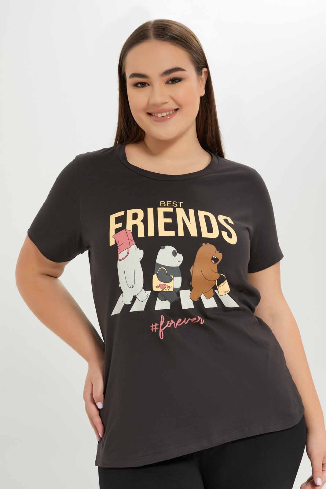 Redtag-Women-Charcoal-Friends-Printed-T-Shirt-Category:T-Shirts,-Colour:Charcoal,-Deals:New-In,-Dept:Ladieswear,-Filter:Plus-Size,-LDP-T-Shirts,-New-In-LDP-APL,-Non-Sale,-S23A,-Section:Women-Women's-