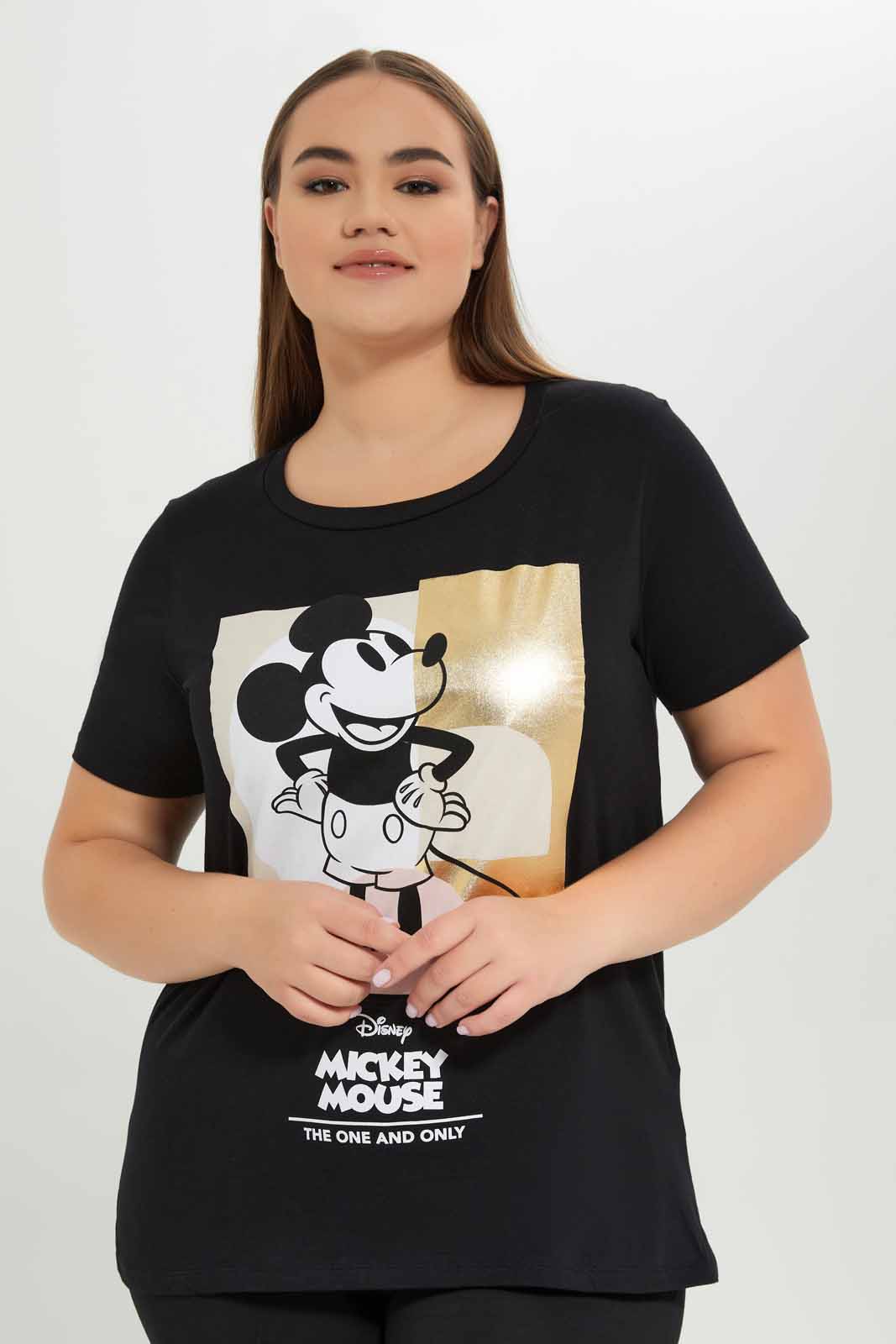 Redtag-Women-Black-Mickey-Printed-T-Shirt-Category:T-Shirts,-CHA,-Colour:Black,-Deals:New-In,-Dept:Ladieswear,-Filter:Plus-Size,-LDP-T-Shirts,-New-In-LDP-APL,-Non-Sale,-S23A,-Section:Women-Women's-