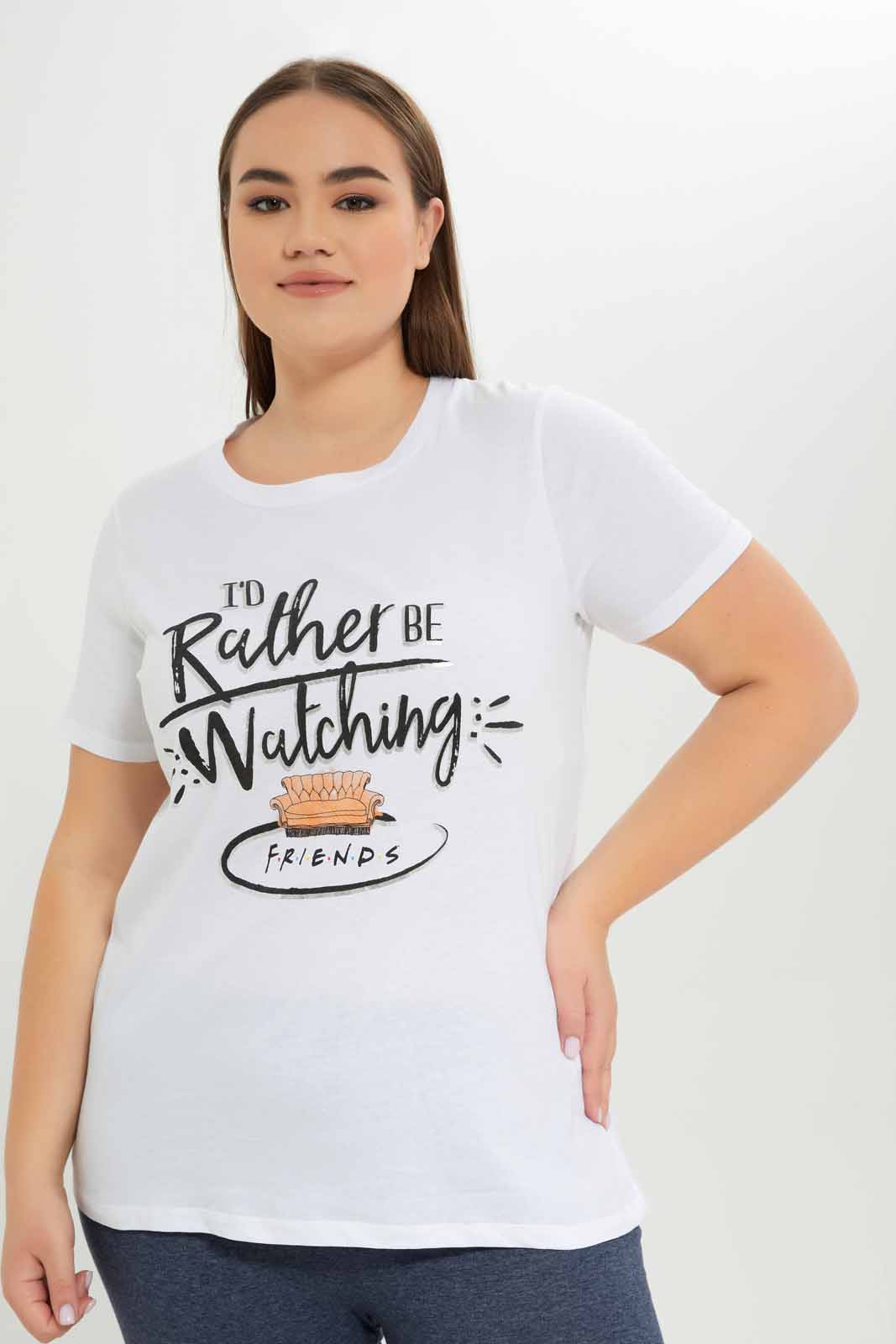 Redtag-Women-White-Friends-Printed-T-Shirt-Category:T-Shirts,-Colour:White,-Deals:New-In,-Dept:Ladieswear,-Filter:Plus-Size,-LDP-T-Shirts,-New-In-LDP-APL,-Non-Sale,-S23A,-Section:Women-Women's-