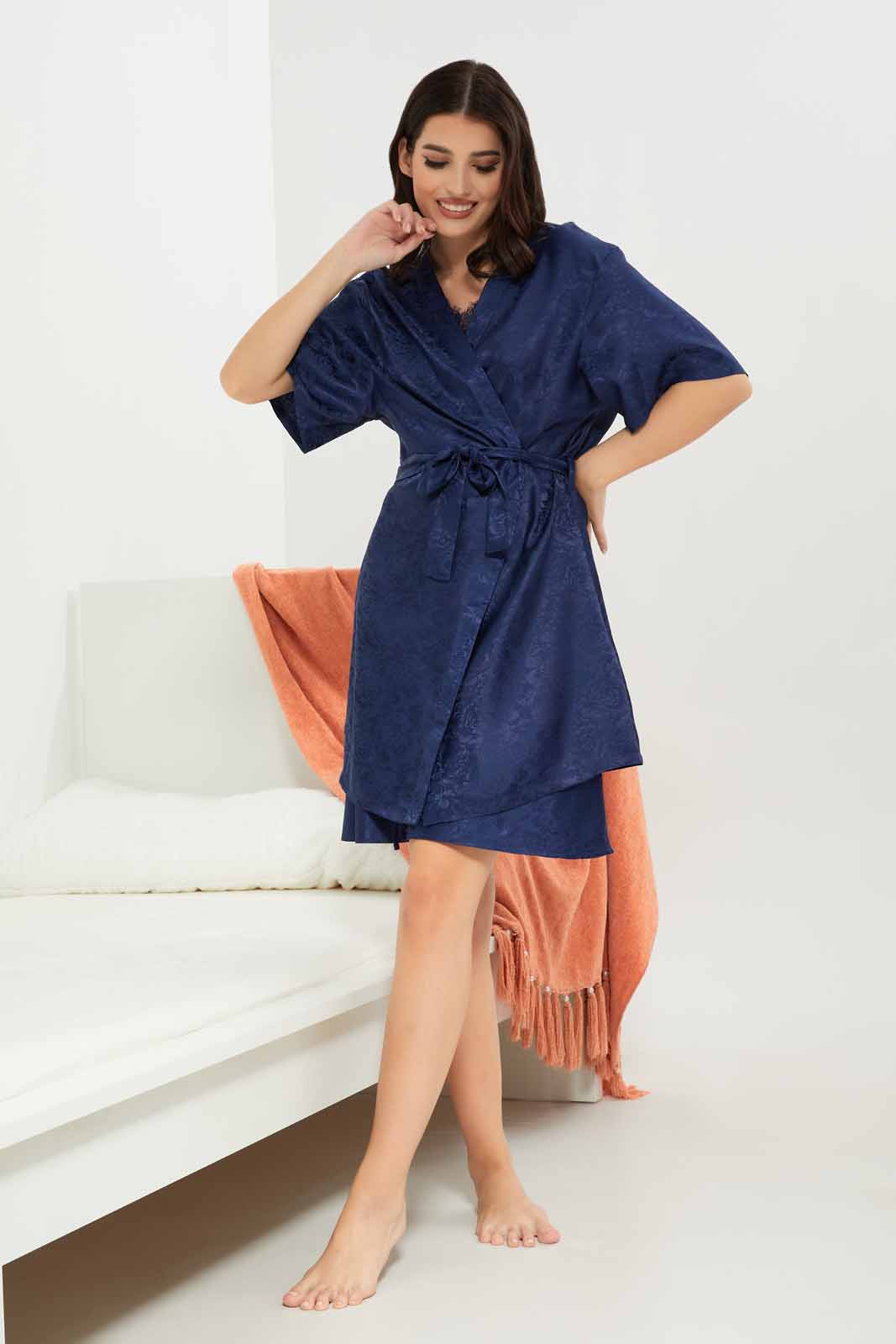 Redtag-Women-Navy-Color-Jacquard-Satin-Robe-Category:Chemises,-Colour:Navy,-Deals:New-In,-Dept:Ladieswear,-Filter:Women's-Clothing,-New-In-Women-APL,-Non-Sale,-Section:Women,-W22B,-Women-Chemises--