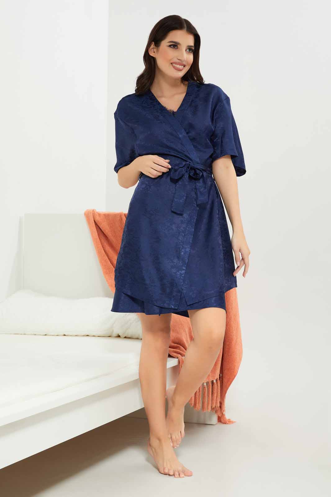 Redtag-Women-Navy-Color-Jacquard-Satin-Robe-Category:Chemises,-Colour:Navy,-Deals:New-In,-Dept:Ladieswear,-Filter:Women's-Clothing,-New-In-Women-APL,-Non-Sale,-Section:Women,-W22B,-Women-Chemises--