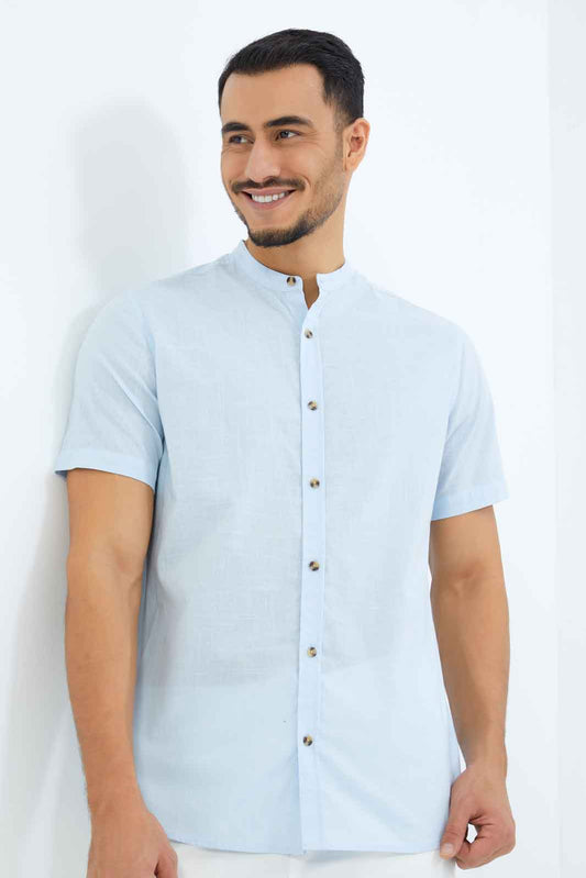 Redtag-Men-Sky-Blue-Cotton-Kurta-Shirt-Category:Shirts,-Colour:Sky-Blue,-Deals:New-In,-Dept:Menswear,-Filter:Men's-Clothing,-Men-Shirts,-New-In-Men-APL,-Non-Sale,-S23B,-Section:Men-Men's-