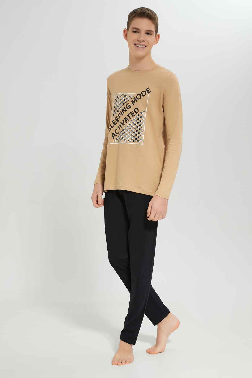 Redtag-Boys-Beige-Sleeping-Mode-Activated-Nightsuit-BSR-Pyjama-Sets,-Category:Pyjama-Sets,-Colour:Beige,-Deals:New-In,-Dept:Boys,-Filter:Senior-Boys-(8-to-14-Yrs),-New-In-BSR-APL,-Non-Sale,-S23A,-Section:Boys-(0-to-14Yrs),-VLM-Senior-Boys-9 to 14 Years