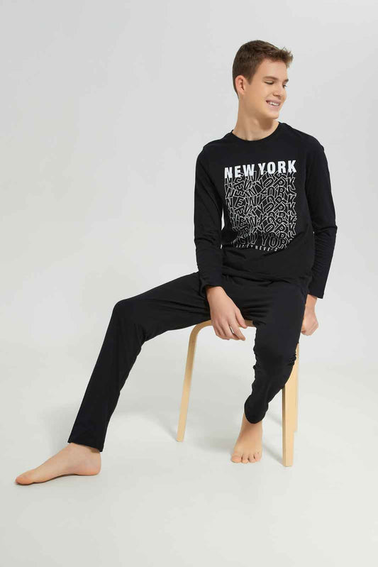 Redtag-Boys-Black-New-York-Nightsuit-BSR-Pyjama-Sets,-Category:Pyjama-Sets,-Colour:Black,-Deals:New-In,-Dept:Boys,-Filter:Senior-Boys-(8-to-14-Yrs),-New-In-BSR-APL,-Non-Sale,-S23A,-Section:Boys-(0-to-14Yrs),-VLM-Senior-Boys-9 to 14 Years