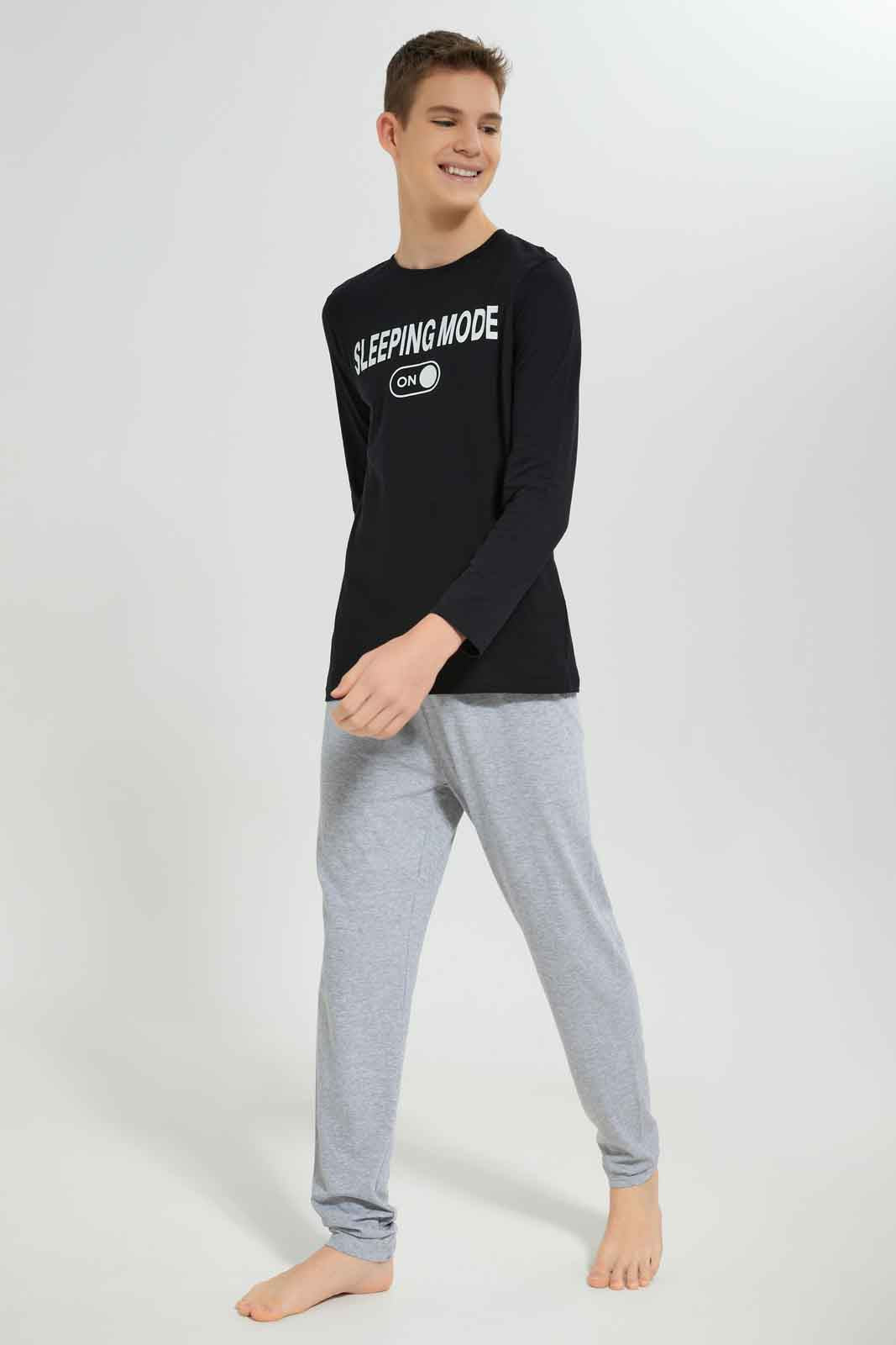 Redtag-Boys-Black-Sleeping-Mode-On-Nightsuit-BSR-Pyjama-Sets,-Category:Pyjama-Sets,-Colour:Black,-Deals:New-In,-Dept:Boys,-Filter:Senior-Boys-(8-to-14-Yrs),-New-In-BSR-APL,-Non-Sale,-S23A,-Section:Boys-(0-to-14Yrs),-VLM-Senior-Boys-9 to 14 Years
