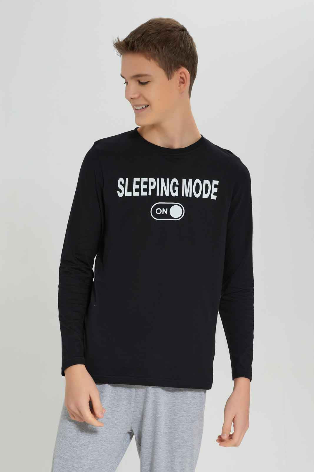 Redtag-Boys-Black-Sleeping-Mode-On-Nightsuit-BSR-Pyjama-Sets,-Category:Pyjama-Sets,-Colour:Black,-Deals:New-In,-Dept:Boys,-Filter:Senior-Boys-(8-to-14-Yrs),-New-In-BSR-APL,-Non-Sale,-S23A,-Section:Boys-(0-to-14Yrs),-VLM-Senior-Boys-9 to 14 Years