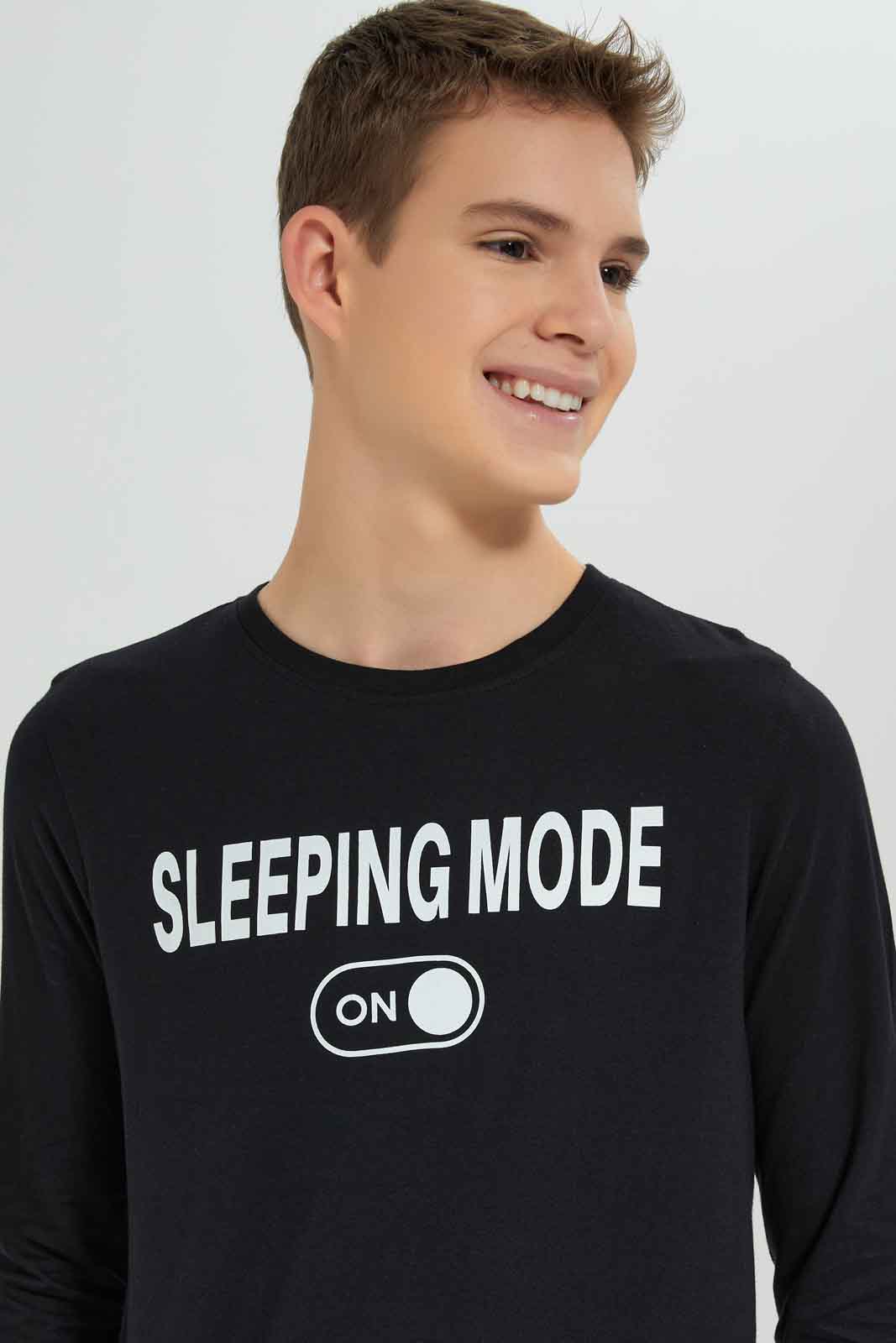 Redtag-Boys-Black-Sleeping-Mode-On-Nightsuit-BSR-Pyjama-Sets,-Category:Pyjama-Sets,-Colour:Black,-Deals:New-In,-Dept:Boys,-Filter:Senior-Boys-(8-to-14-Yrs),-New-In-BSR-APL,-Non-Sale,-S23A,-Section:Boys-(0-to-14Yrs),-VLM-Senior-Boys-9 to 14 Years
