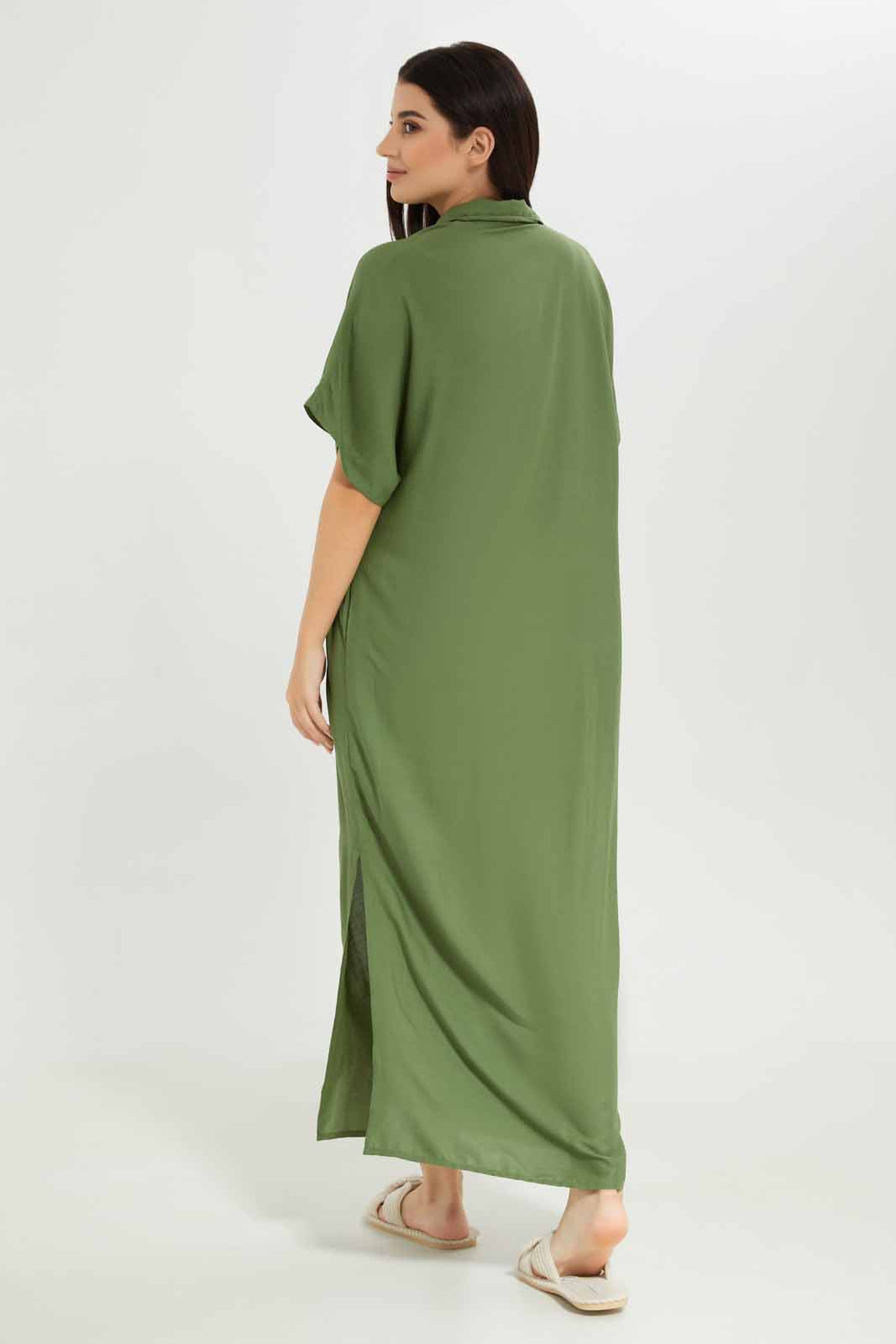 Redtag-Women-Green-Color-Solid-Short-Sleeves-Night-Gown-Category:Nightgowns,-Colour:Green,-Deals:New-In,-Dept:Ladieswear,-Filter:Women's-Clothing,-New-In-Women-APL,-Non-Sale,-S23A,-Section:Women,-Women-Nightgowns--
