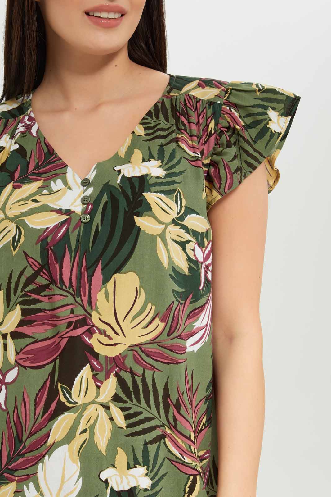 Redtag-Women-Green-Color-Aop-Short-Sleeves-Night-Gown-Category:Nightgowns,-Colour:Green,-Deals:New-In,-Dept:Ladieswear,-Filter:Women's-Clothing,-New-In-Women-APL,-Non-Sale,-S23A,-Section:Women,-Women-Nightgowns--