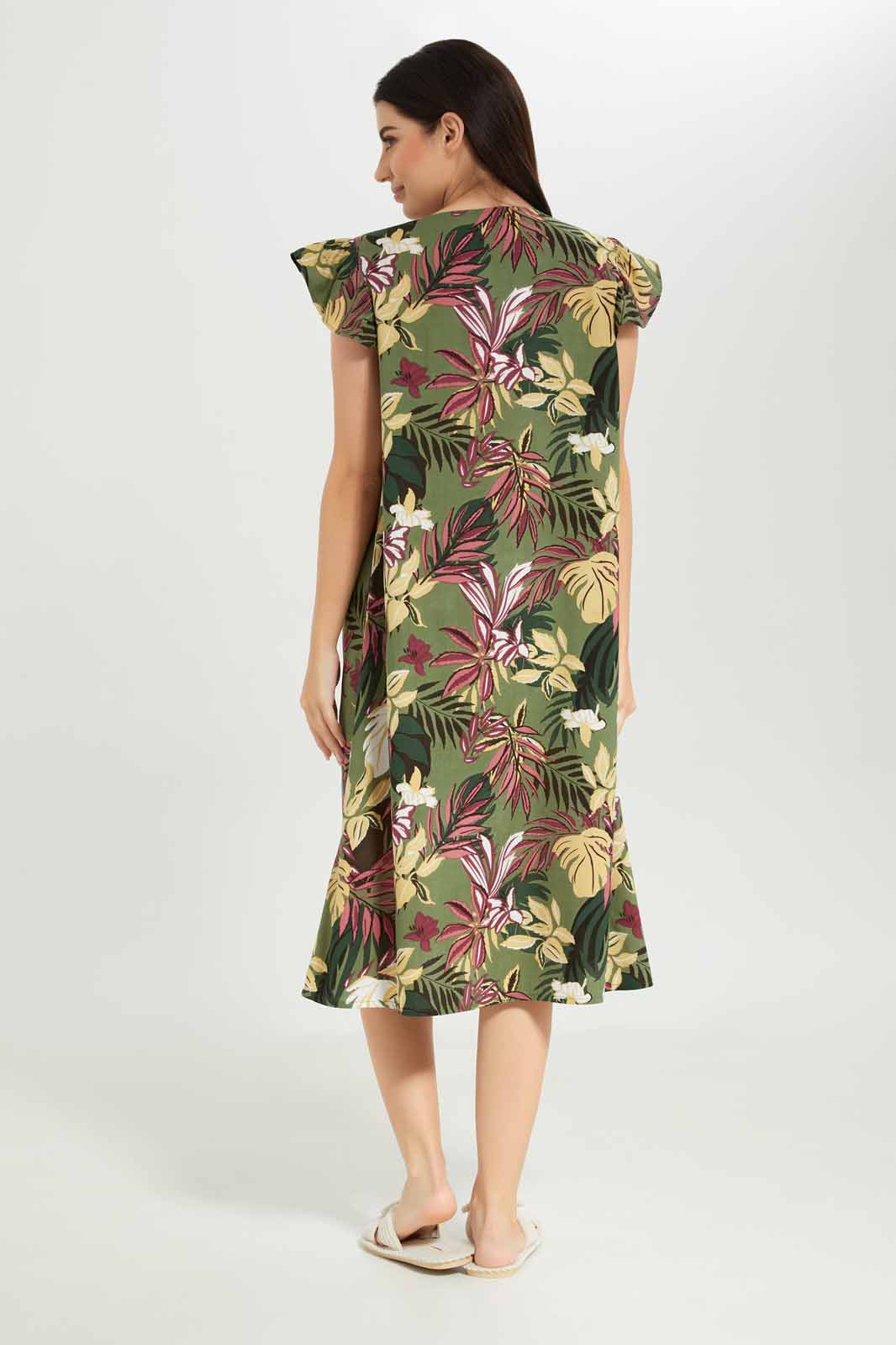 Redtag-Women-Green-Color-Aop-Short-Sleeves-Night-Gown-Category:Nightgowns,-Colour:Green,-Deals:New-In,-Dept:Ladieswear,-Filter:Women's-Clothing,-New-In-Women-APL,-Non-Sale,-S23A,-Section:Women,-Women-Nightgowns--