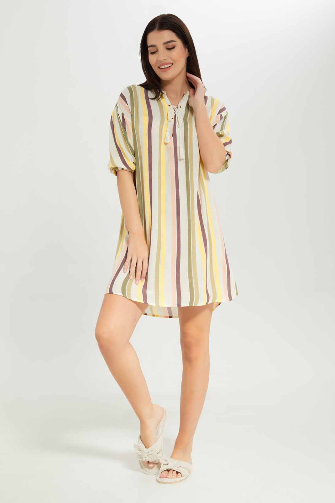 Redtag-Women-Beige-Color-Aop-Stripe-Nightshirt-Category:Nightshirts,-Colour:Beige,-Deals:New-In,-Dept:Ladieswear,-Filter:Women's-Clothing,-New-In-Women-APL,-Non-Sale,-S23A,-Section:Women,-Women-Nightshirts--
