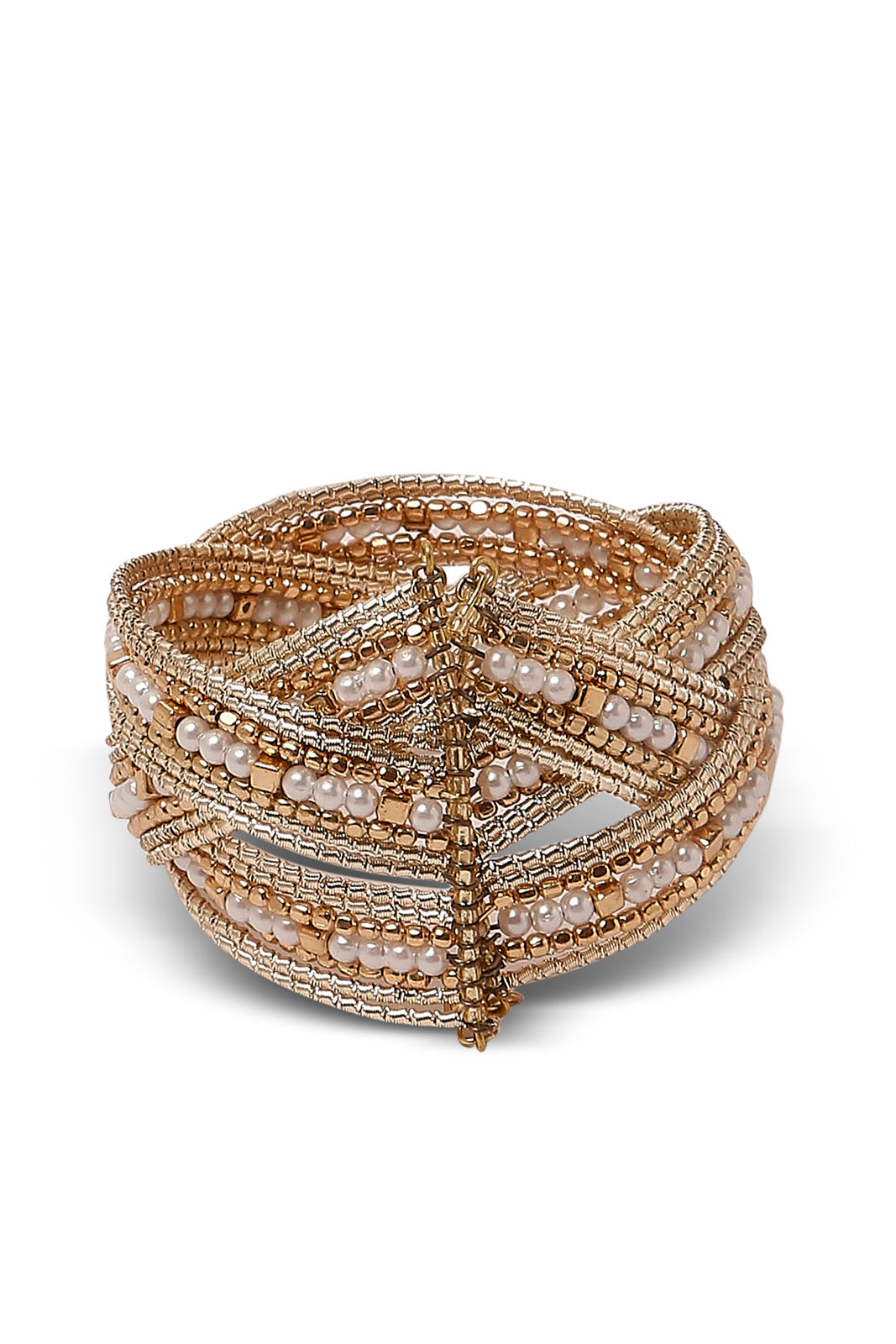 Redtag-Gold---Pearl-Embelished-Cuff-Category:Jewellery,-Colour:Gold,-Dept:Ladieswear,-Filter:Women's-Accessories,-New-In,-New-In-Women-ACC,-Non-Sale,-S23A,-Section:Women,-Women-Jewellery-Women-