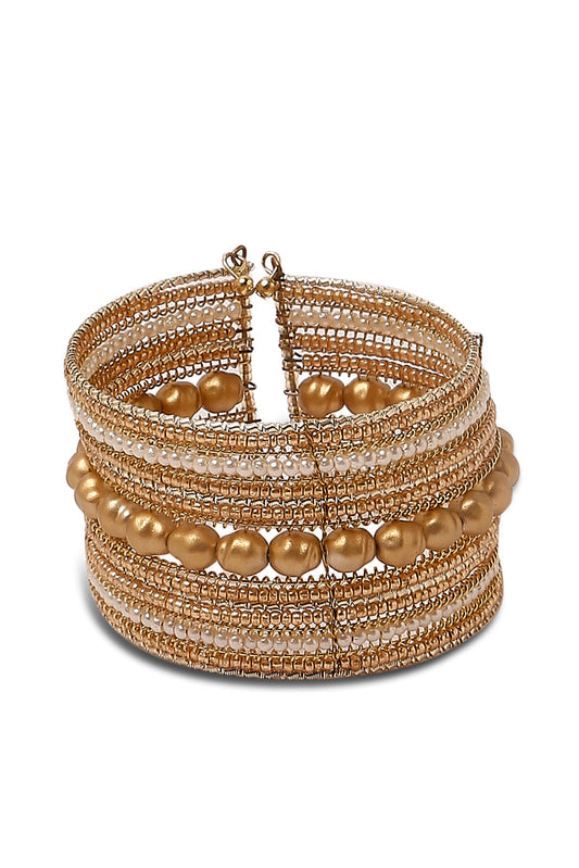 Redtag-Gold---Pearl-Embelished-Cuff-Category:Jewellery,-Colour:Gold,-Dept:Ladieswear,-Filter:Women's-Accessories,-New-In,-New-In-Women-ACC,-Non-Sale,-S23A,-Section:Women,-Women-Jewellery-Women-