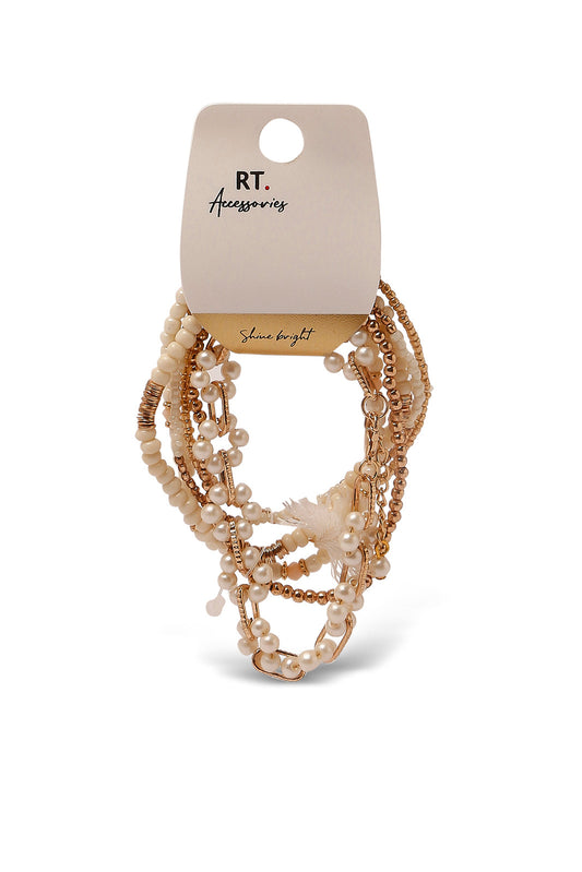 Redtag-Gold---Pearl-Embelished-Elastic-Bracelets-Category:Jewellery,-Colour:Gold,-Dept:Ladieswear,-Filter:Women's-Accessories,-New-In,-New-In-Women-ACC,-Non-Sale,-S23A,-Section:Women,-Women-Jewellery-Women-