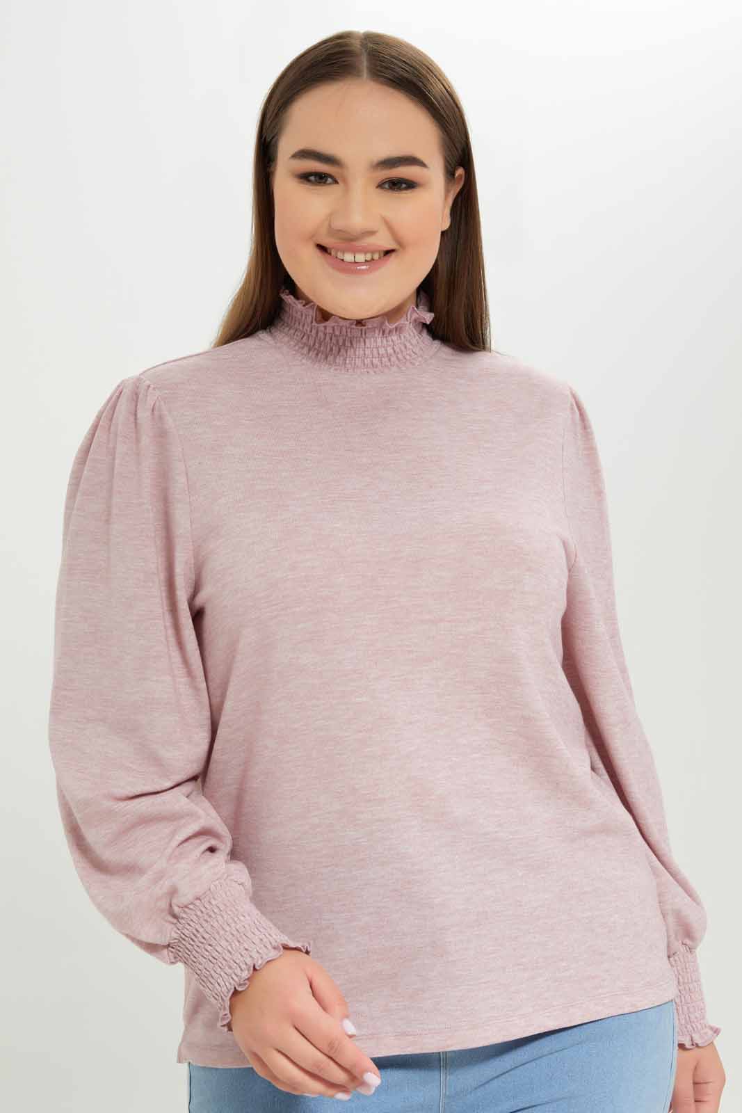 Redtag-Women-Pink-High-Neck-Puff-Sleeve-Jersey-Top-Category:Tops,-Colour:Apricot,-Deals:New-In,-Dept:Ladieswear,-Filter:Plus-Size,-LDP-Tops,-New-In-LDP-APL,-Non-Sale,-S23A,-Section:Women-Women's-