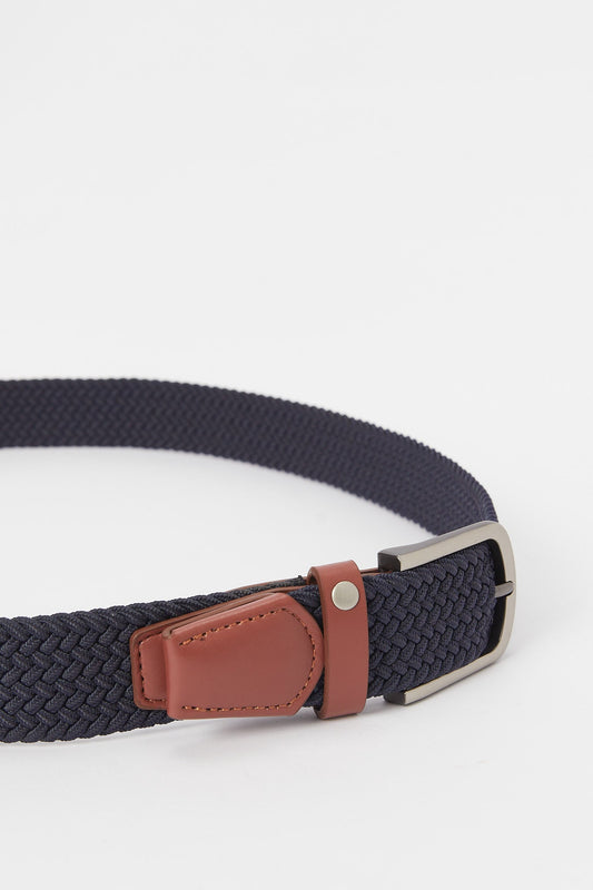 Redtag-Navy-Elastic-Belt-With-Gold-Antique-Finish-Category:Belts,-Colour:Grey,-Deals:New-In,-Dept:Menswear,-Filter:Men's-Accessories,-H1:ACC,-H2:GEN,-H3:MEA,-H4:FAA,-Men-Belts,-New-In,-New-In-Men-ACC,-Non-Sale,-S23A,-Season:S23B,-Section:Men-Men's-