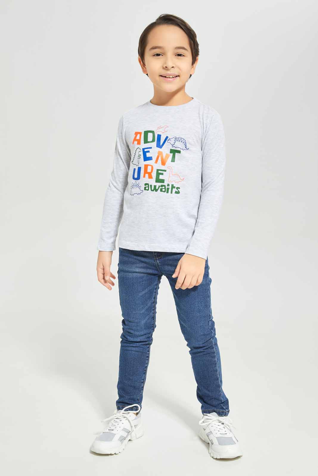 Redtag-Boys-Grey-Adventure-Long-Sleeve-Graphic-T-Shirt-BOY-T-Shirts,-Category:T-Shirts,-Colour:Grey,-Deals:New-In,-Dept:Boys,-Filter:Boys-(2-to-8-Yrs),-New-In-BOY-APL,-Non-Sale,-S23A,-Section:Boys-(0-to-14Yrs),-TBL-Boys-2 to 8 Years