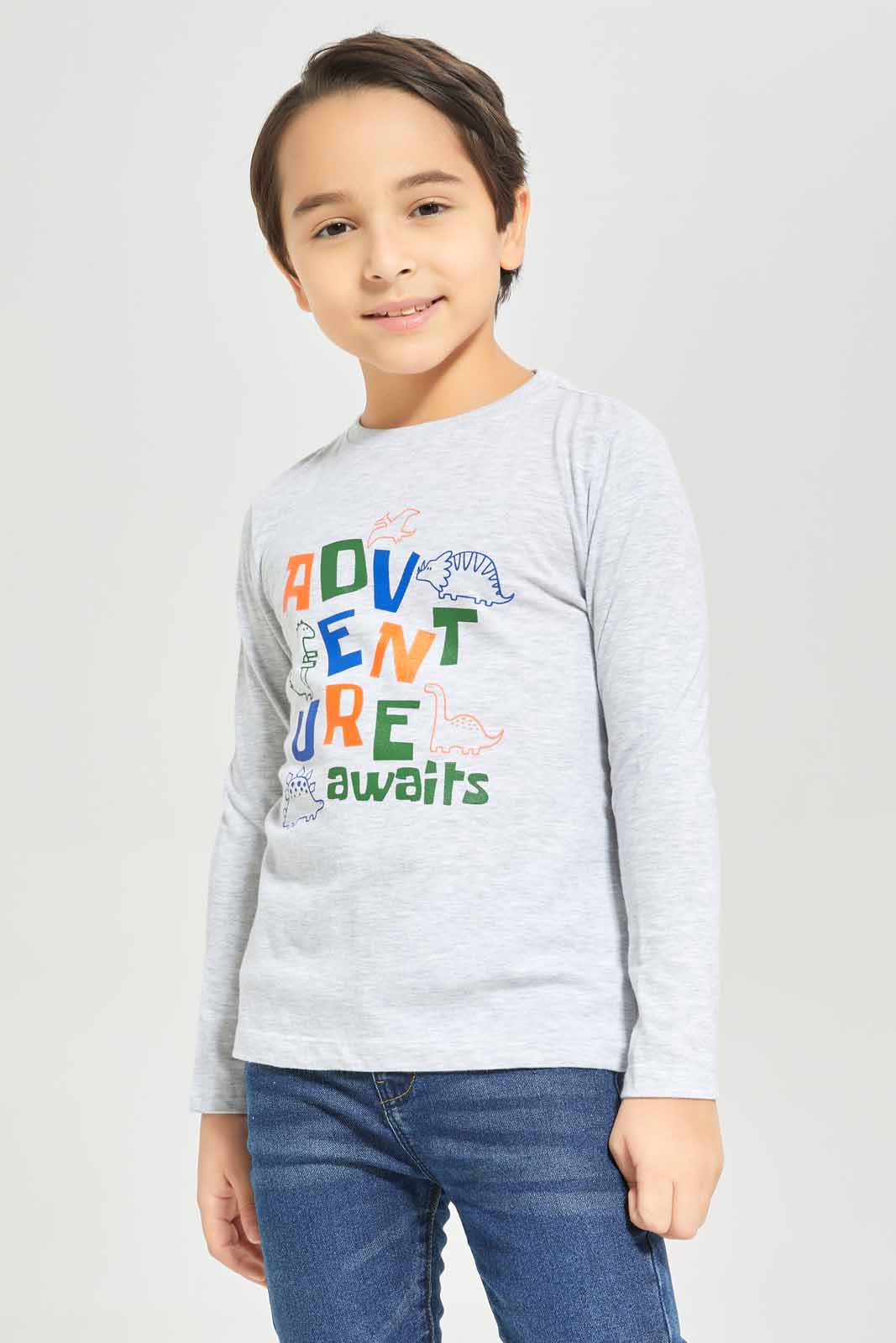 Redtag-Boys-Grey-Adventure-Long-Sleeve-Graphic-T-Shirt-BOY-T-Shirts,-Category:T-Shirts,-Colour:Grey,-Deals:New-In,-Dept:Boys,-Filter:Boys-(2-to-8-Yrs),-New-In-BOY-APL,-Non-Sale,-S23A,-Section:Boys-(0-to-14Yrs),-TBL-Boys-2 to 8 Years