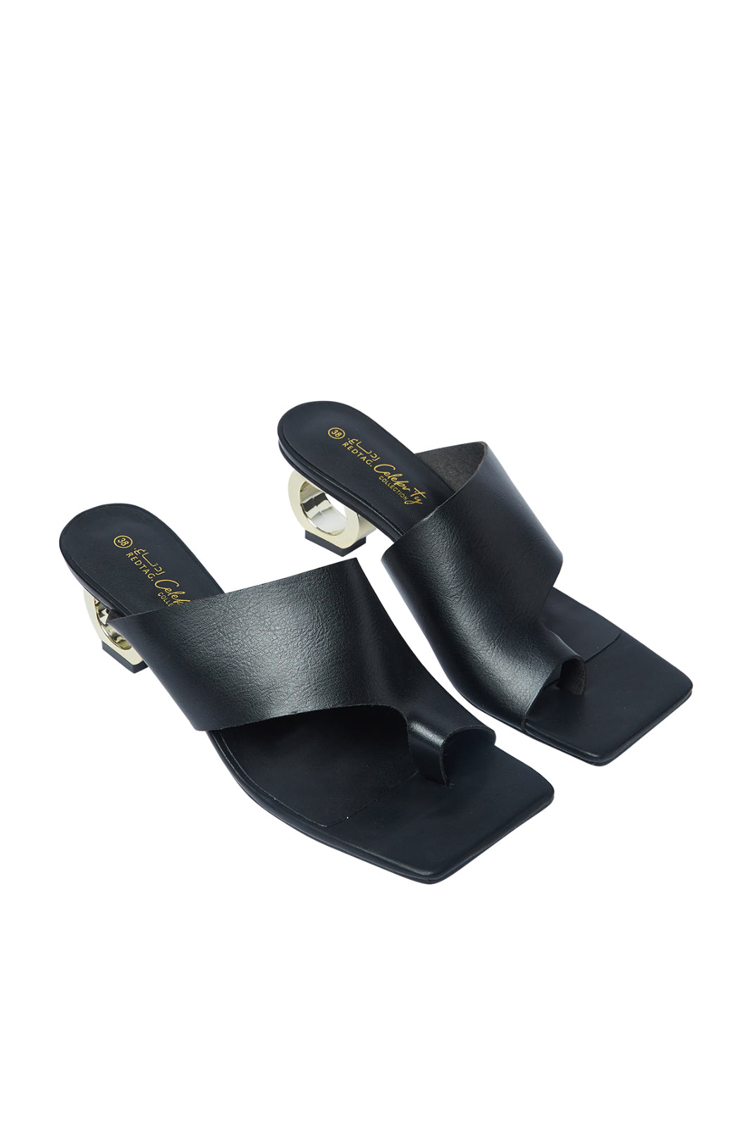 Redtag-Black-Toe-Post-Mule-With-Gold-Heel-Category:Sandals,-Colour:Black,-Deals:New-In,-Filter:Women's-Footwear,-LEC-Sandals,-N/A,-New-In-Women-FOO,-Non-Sale,-S23A,-Section:Women-Women's-
