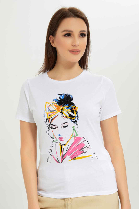Redtag-Women-Black-Lady-Sketch-Embellished-T-Shirt-Category:T-Shirts,-Colour:Black,-Deals:New-In,-Dept:Ladieswear,-Filter:Women's-Clothing,-New-In-Women-APL,-Non-Sale,-S23A,-Section:Women,-TBL,-Women-T-Shirts-Women's-