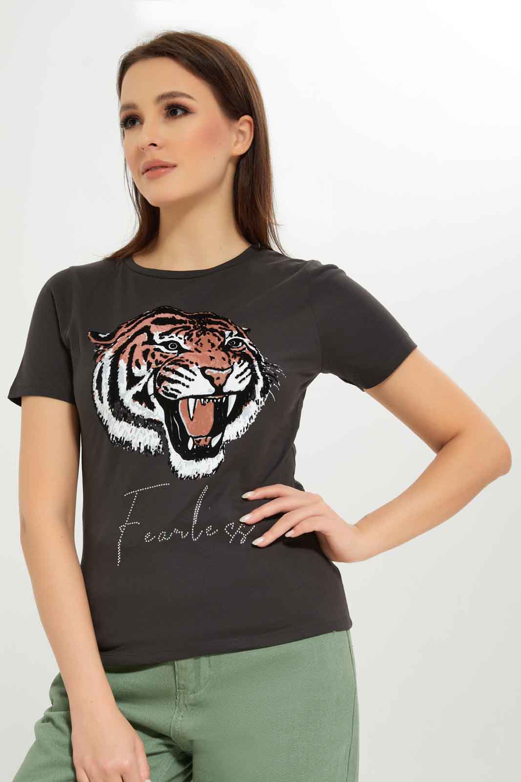 Redtag-Women-Acid-Wash-Fearless-Embellished-T-Shirt-Category:T-Shirts,-Colour:Charcoal,-Deals:New-In,-Dept:Ladieswear,-Filter:Women's-Clothing,-New-In-Women-APL,-Non-Sale,-S23A,-Section:Women,-TBL,-Women-T-Shirts-Women's-